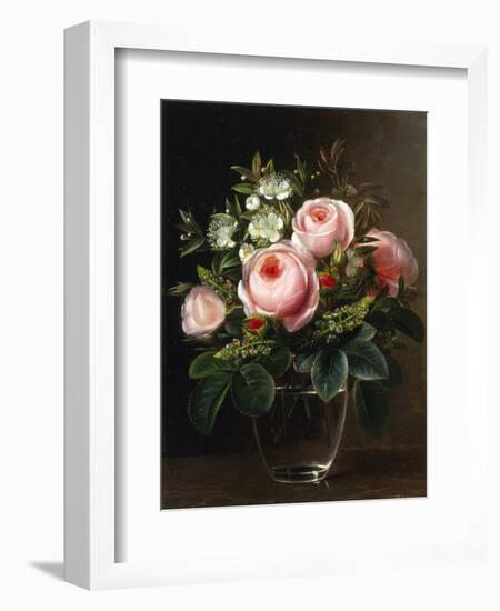 Roses and Tree Anemone in a Glass Vase-Johan Laurentz Jensen-Framed Giclee Print