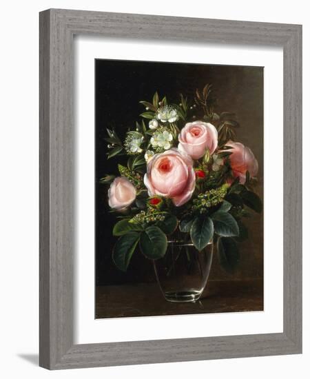 Roses and Tree Anemone in a Glass Vase-Johan Laurentz Jensen-Framed Giclee Print