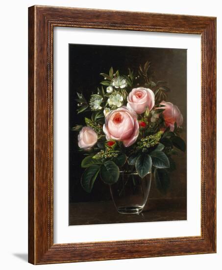 Roses and Tree Anemone in a Glass Vase-Johan Laurentz Jensen-Framed Giclee Print