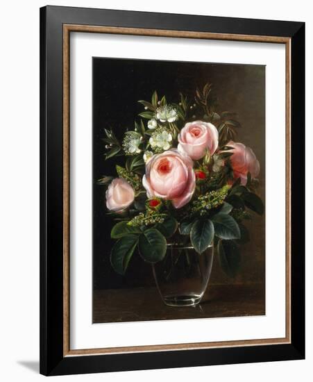 Roses and Tree Anemone in a Glass Vase-Johan Laurentz Jensen-Framed Giclee Print