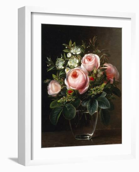 Roses and Tree Anemone in a Glass Vase-Johan Laurentz Jensen-Framed Giclee Print