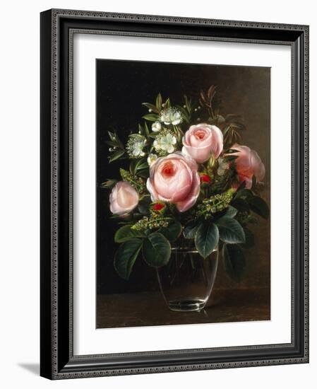 Roses and Tree Anemone in a Glass Vase-Johan Laurentz Jensen-Framed Giclee Print