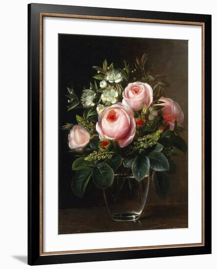 Roses and Tree Anemone in a Glass Vase-Johan Laurentz Jensen-Framed Giclee Print