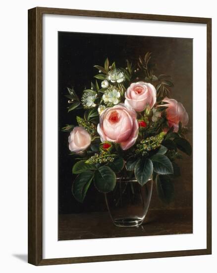 Roses and Tree Anemone in a Glass Vase-Johan Laurentz Jensen-Framed Giclee Print