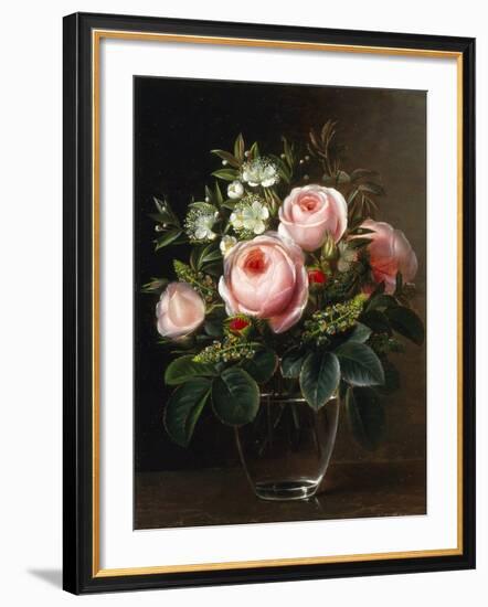 Roses and Tree Anemone in a Glass Vase-Johan Laurentz Jensen-Framed Giclee Print