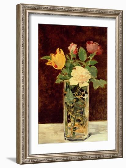 Roses and Tulips in a Vase, 1883-Edouard Manet-Framed Giclee Print
