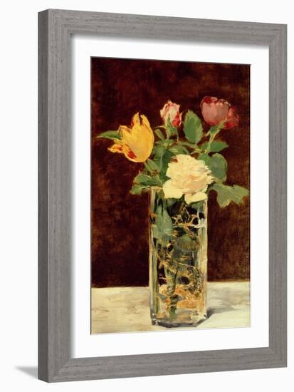 Roses and Tulips in a Vase, 1883-Edouard Manet-Framed Giclee Print