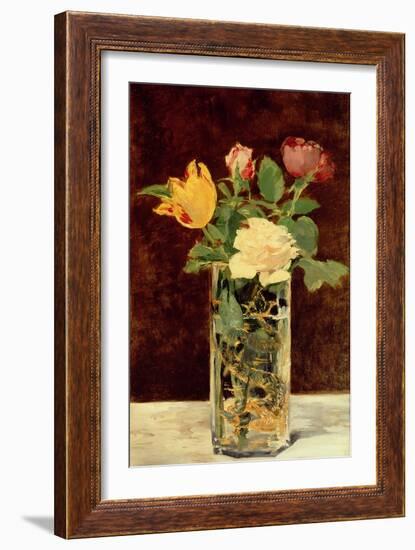 Roses and Tulips in a Vase, 1883-Edouard Manet-Framed Giclee Print