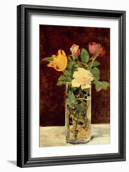 Roses and Tulips in a Vase, 1883-Edouard Manet-Framed Giclee Print