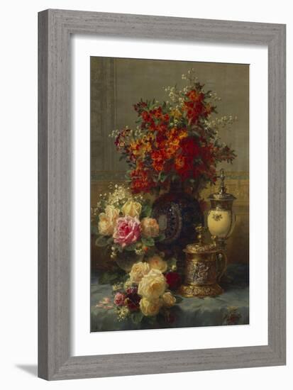 Roses, Anemones and Peonies, Strawberries, a Silver-Gilt Ostrich Egg Cup and a German Gold-Gilt…-Jean Baptiste Claude Robie-Framed Giclee Print