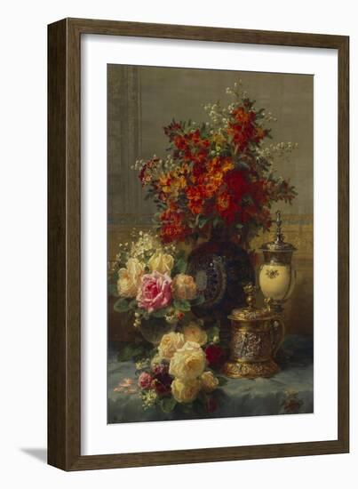 Roses, Anemones and Peonies, Strawberries, a Silver-Gilt Ostrich Egg Cup and a German Gold-Gilt…-Jean Baptiste Claude Robie-Framed Giclee Print