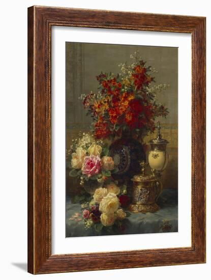 Roses, Anemones and Peonies, Strawberries, a Silver-Gilt Ostrich Egg Cup and a German Gold-Gilt…-Jean Baptiste Claude Robie-Framed Giclee Print