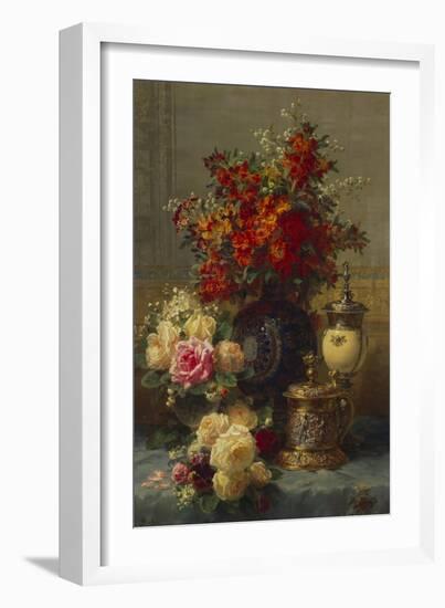 Roses, Anemones and Peonies, Strawberries, a Silver-Gilt Ostrich Egg Cup and a German Gold-Gilt…-Jean Baptiste Claude Robie-Framed Giclee Print