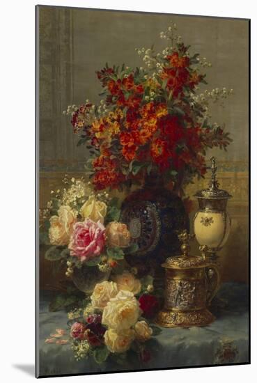 Roses, Anemones and Peonies, Strawberries, a Silver-Gilt Ostrich Egg Cup and a German Gold-Gilt…-Jean Baptiste Claude Robie-Mounted Giclee Print