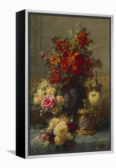 Roses, Anemones and Peonies, Strawberries, a Silver-Gilt Ostrich Egg Cup and a German Gold-Gilt…-Jean Baptiste Claude Robie-Framed Premier Image Canvas