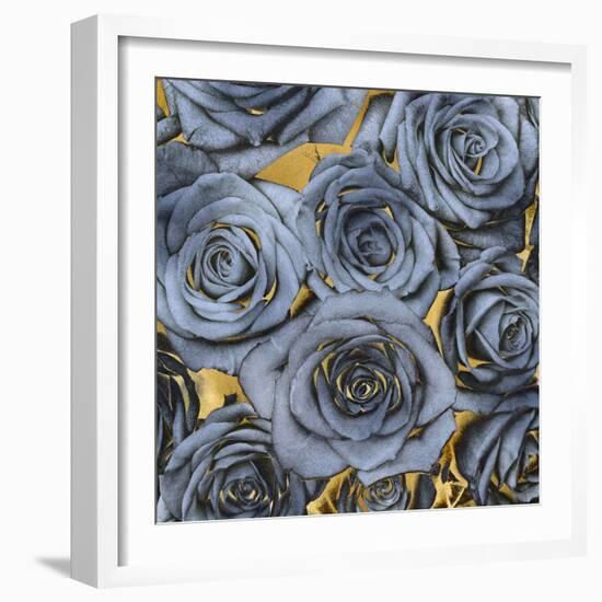 Roses - Blue on Gold-Kate Bennett-Framed Art Print