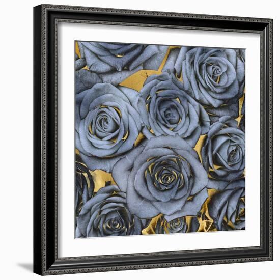 Roses - Blue on Gold-Kate Bennett-Framed Art Print