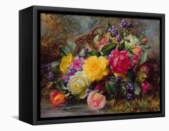 Roses by a Pond on a Grassy Bank-Albert Williams-Framed Premier Image Canvas