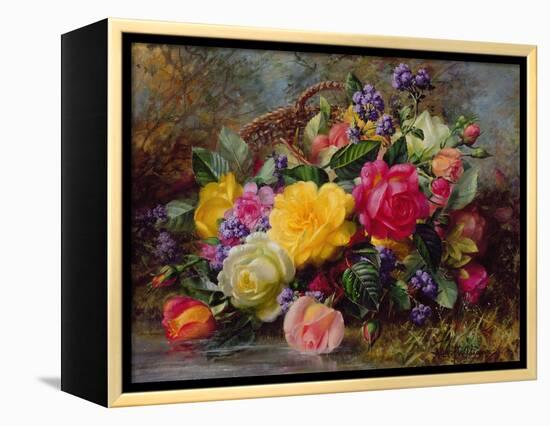 Roses by a Pond on a Grassy Bank-Albert Williams-Framed Premier Image Canvas