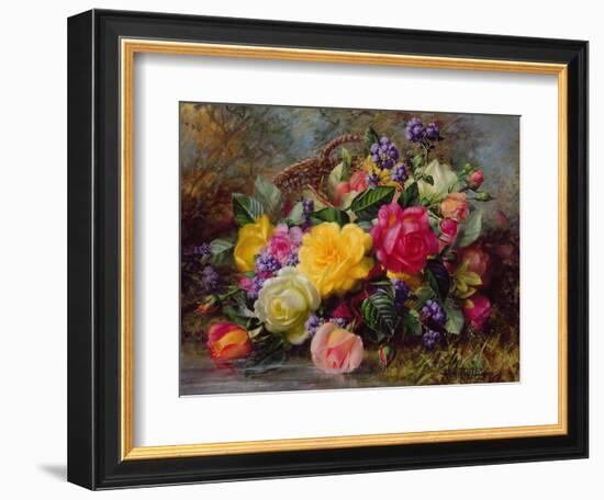 Roses by a Pond on a Grassy Bank-Albert Williams-Framed Giclee Print