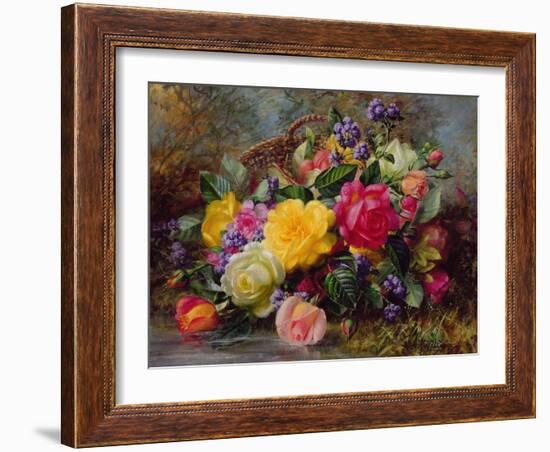 Roses by a Pond on a Grassy Bank-Albert Williams-Framed Giclee Print