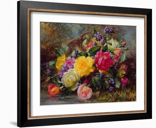 Roses by a Pond on a Grassy Bank-Albert Williams-Framed Giclee Print