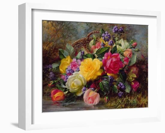 Roses by a Pond on a Grassy Bank-Albert Williams-Framed Giclee Print