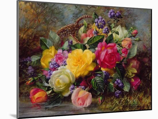 Roses by a Pond on a Grassy Bank-Albert Williams-Mounted Giclee Print