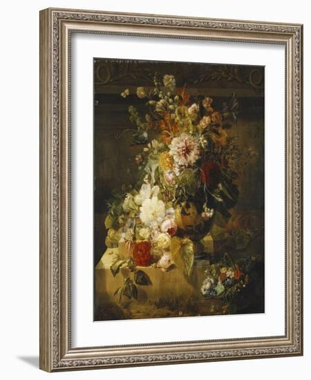 Roses, Convolvuli, Carnations, Hollyhocks, Peonies, Lilac and Other Flowers in a Vase-Georgius Jacobus Os-Framed Giclee Print