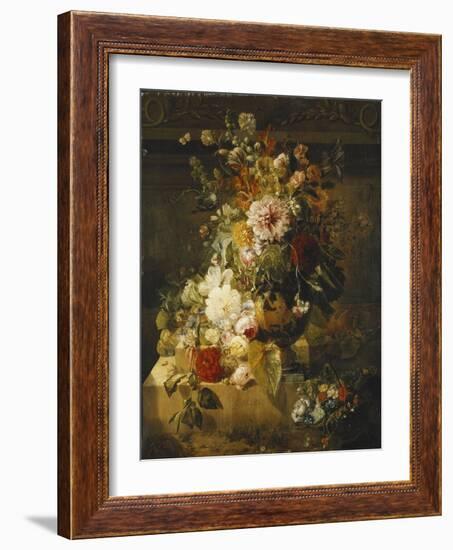 Roses, Convolvuli, Carnations, Hollyhocks, Peonies, Lilac and Other Flowers in a Vase-Georgius Jacobus Os-Framed Giclee Print
