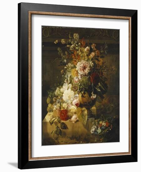 Roses, Convolvuli, Carnations, Hollyhocks, Peonies, Lilac and Other Flowers in a Vase-Georgius Jacobus Os-Framed Giclee Print