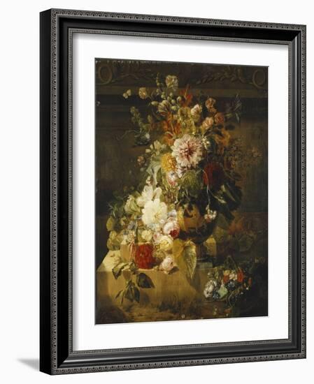 Roses, Convolvuli, Carnations, Hollyhocks, Peonies, Lilac and Other Flowers in a Vase-Georgius Jacobus Os-Framed Giclee Print