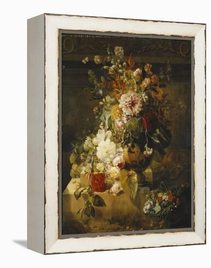 Roses, Convolvuli, Carnations, Hollyhocks, Peonies, Lilac and Other Flowers in a Vase-Georgius Jacobus Johannes van Os-Framed Premier Image Canvas