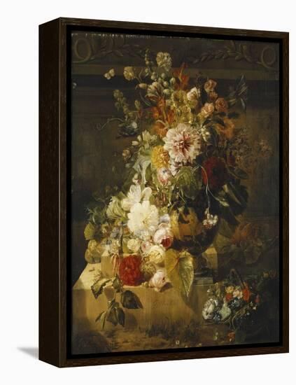 Roses, Convolvuli, Carnations, Hollyhocks, Peonies, Lilac and Other Flowers in a Vase-Georgius Jacobus Johannes van Os-Framed Premier Image Canvas