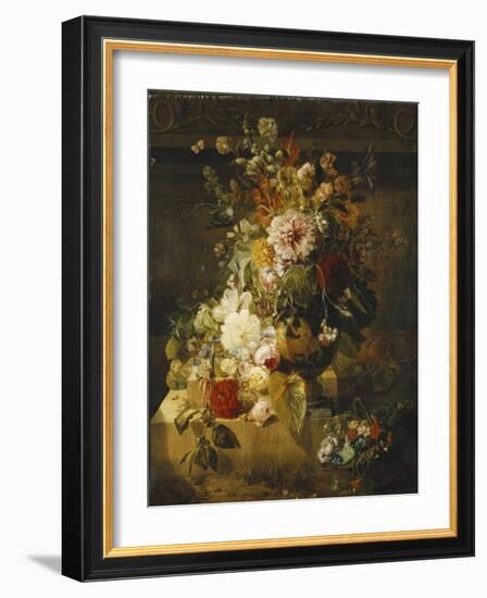 Roses, Convolvuli, Carnations, Hollyhocks, Peonies, Lilac and Other Flowers in a Vase-Georgius Jacobus Johannes van Os-Framed Giclee Print