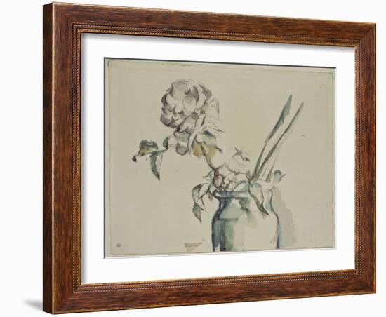 Roses dans un vase vert-Paul Cézanne-Framed Giclee Print