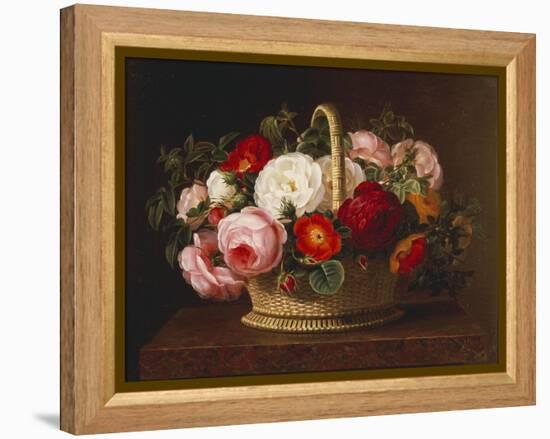 Roses in a Basket on a Ledge, 1838-Johan Laurentz Jensen-Framed Premier Image Canvas