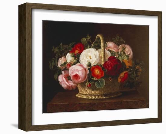 Roses in a Basket on a Ledge, 1838-Johan Laurentz Jensen-Framed Giclee Print