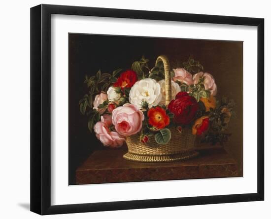Roses in a Basket on a Ledge, 1838-Johan Laurentz Jensen-Framed Giclee Print