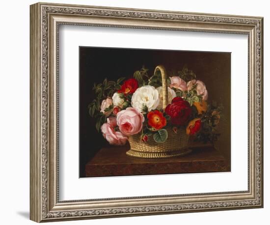 Roses in a Basket on a Ledge, 1838-Johan Laurentz Jensen-Framed Giclee Print