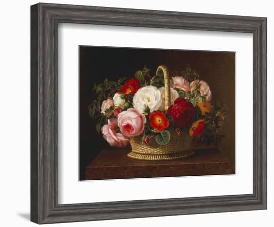 Roses in a Basket on a Ledge, 1838-Johan Laurentz Jensen-Framed Giclee Print