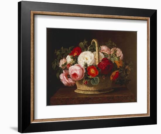 Roses in a Basket on a Ledge, 1838-Johan Laurentz Jensen-Framed Giclee Print