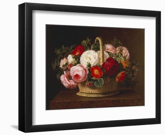 Roses in a Basket on a Ledge, 1838-Johan Laurentz Jensen-Framed Giclee Print