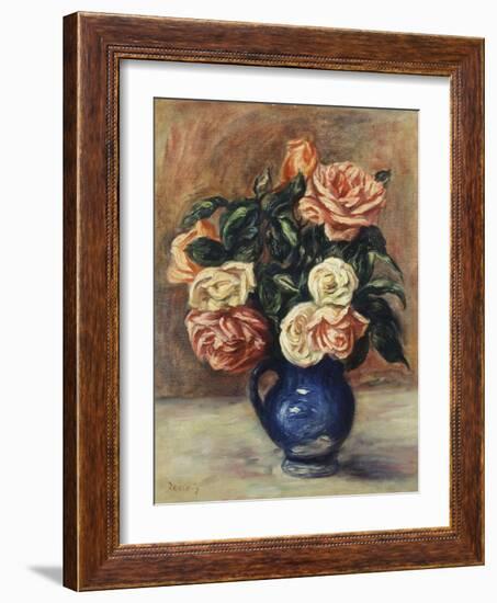 Roses in a Blue Vase, C.1900-Pierre-Auguste Renoir-Framed Giclee Print