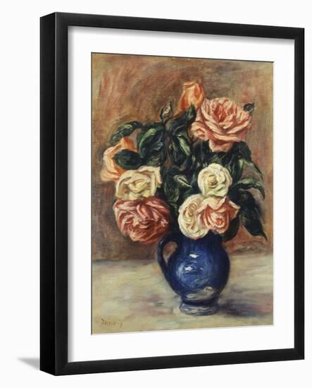 Roses in a Blue Vase, C.1900-Pierre-Auguste Renoir-Framed Giclee Print