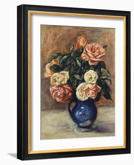 Roses in a Blue Vase, C.1900-Pierre-Auguste Renoir-Framed Giclee Print