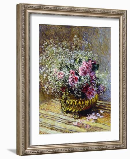 Roses in a Copper Vase, 1878-Claude Monet-Framed Giclee Print