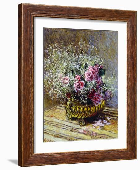 Roses in a Copper Vase, 1878-Claude Monet-Framed Giclee Print