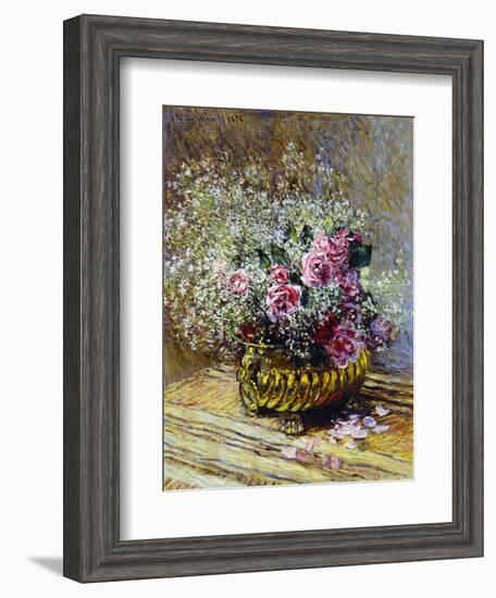 Roses in a Copper Vase, 1878-Claude Monet-Framed Giclee Print