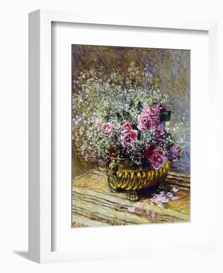 Roses in a Copper Vase, 1878-Claude Monet-Framed Giclee Print